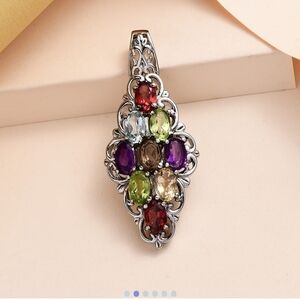 🆕️ Multi Gemstone Elongated Pendant in Stainless Steel 4.00 ctw